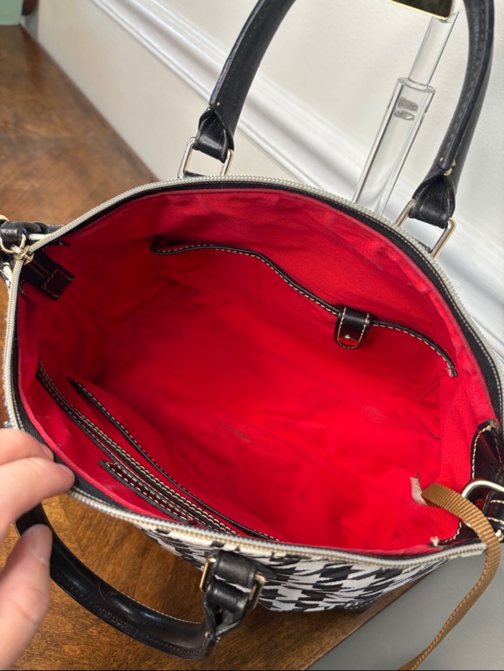 Dooney & Bourke Black and White Houndstooth Tote - Picture 6 of 16